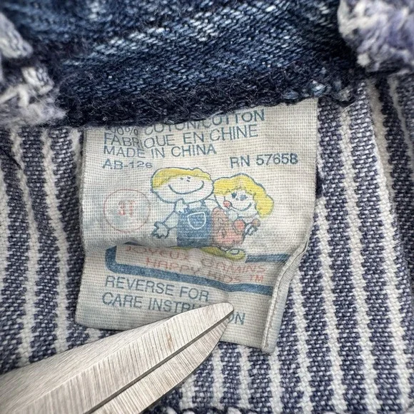 80sVintage Denim Overalls Kids 3T Acid Wash Happy Kids Embroidered Bows Cuffs - Picture 6 of 11